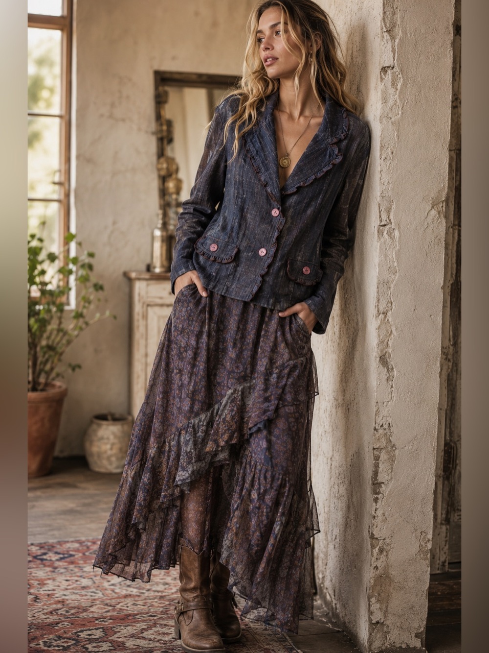 Art Studio Sheer Romantic Plum Pocket Crop Jacket Cottagecore Romantic Style